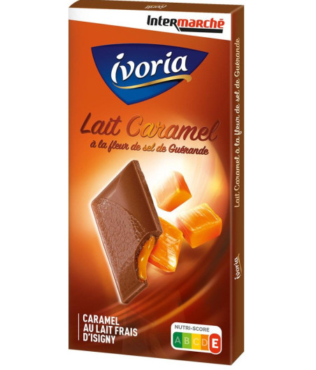 TABLETTE DE CHOCOLAT IVORIA AU LAIT CARAMEL A LA FLEUR DE SEL DE GUERANDE 125G