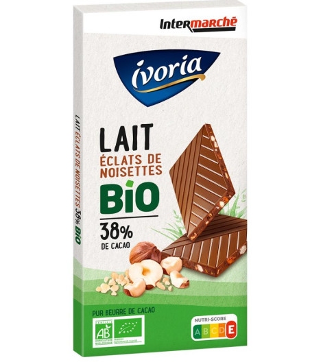 TABLETTE DE CHOCOLAT AU LAIT BIO IVORIA AUX ECLATS DE NOISETTES 100G