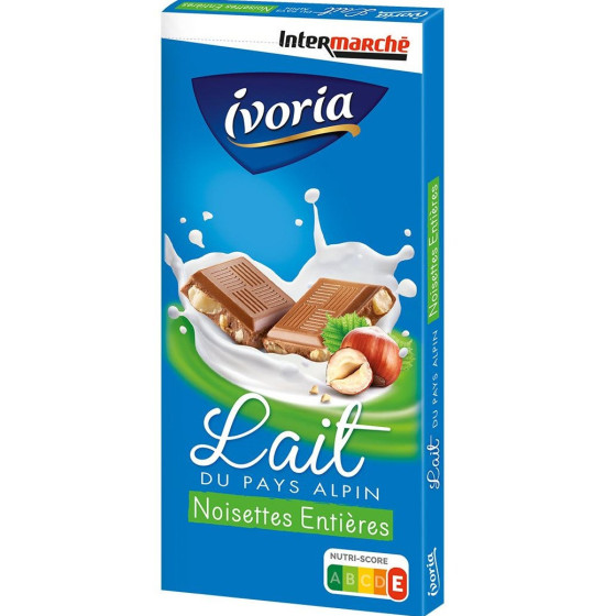 LOT DE 3 TABLETTES DE CHOCOLAT AU LAIT IVORIA ALPIN NOISETTES ENTIERES 3X100G