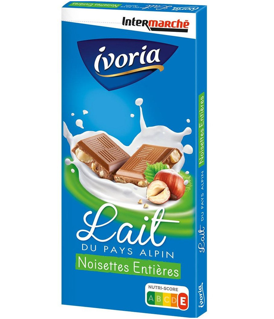 LOT DE 3 TABLETTES DE CHOCOLAT AU LAIT IVORIA ALPIN NOISETTES ENTIERES 3X100G