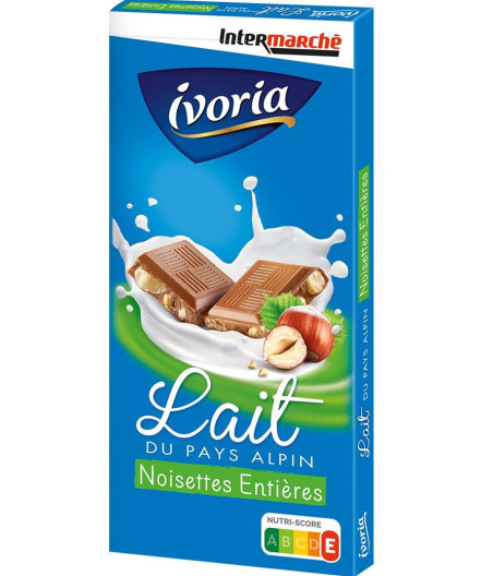 LOT DE 3 TABLETTES DE CHOCOLAT AU LAIT IVORIA ALPIN NOISETTES ENTIERES 3X100G