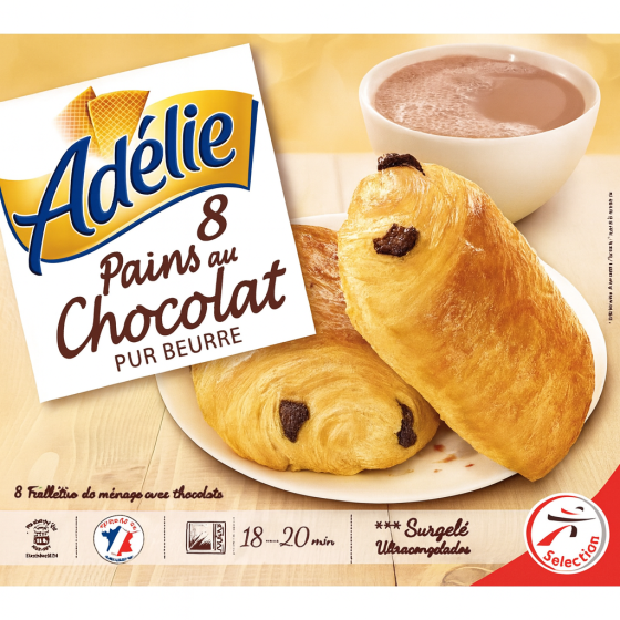 PAINS AU CHOCOLAT PUR BEURRE SURGELES ADELIE X8