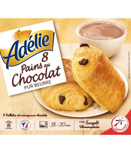 PAINS AU CHOCOLAT PUR BEURRE SURGELES ADELIE X8
