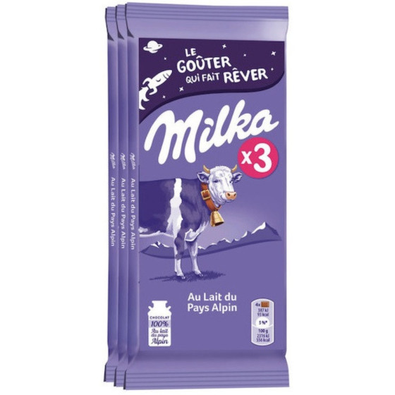 LOT DE 3 TABLETTES DE CHOCOLAT AU LAIT MILKA 3X100G