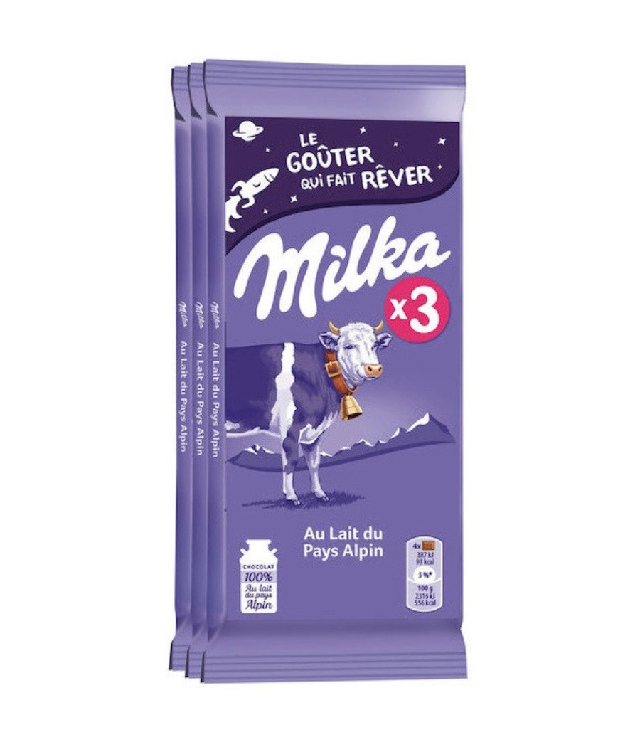 LOT DE 3 TABLETTES DE CHOCOLAT AU LAIT MILKA 3X100G