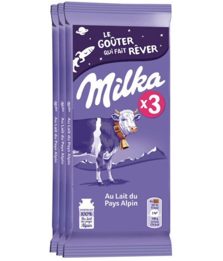 LOT DE 3 TABLETTES DE CHOCOLAT AU LAIT MILKA 3X100G