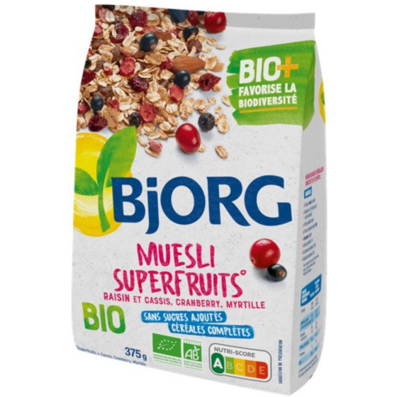 MUESLI SUPERFRUITS RAISINS, CASSIS,CRANBERRY, MYRTILLE 375G