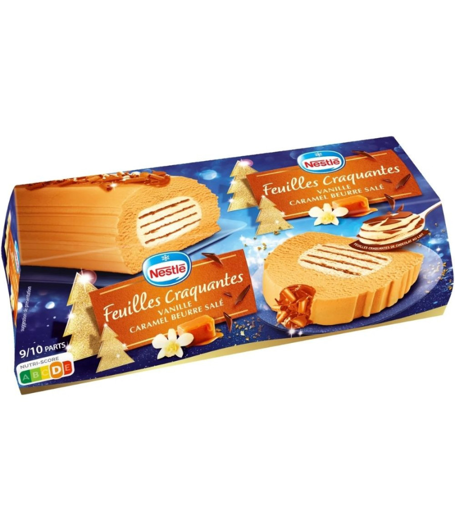 BUCHE GLACEE FEUILLES CRAQUANTES CARAMEL BEURRE SALE NESTLE 540G