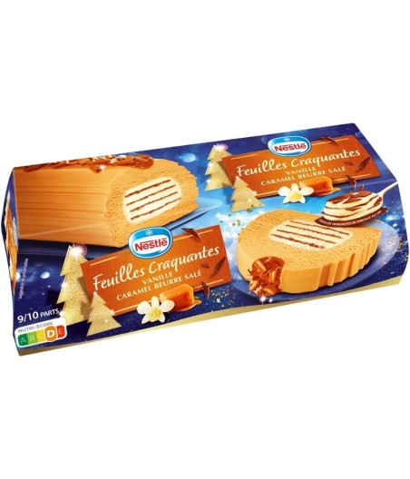 BUCHE GLACEE FEUILLES CRAQUANTES CARAMEL BEURRE SALE NESTLE 540G