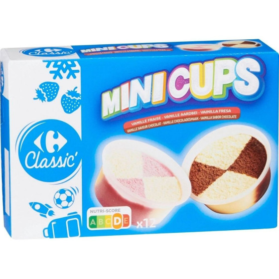 GLACE MINI CUPS VANILLE FRAISE ET VANILLE CHOCOLAT CARREFOUR 368G