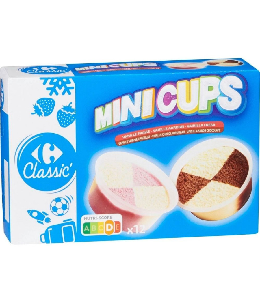 GLACE MINI CUPS VANILLE FRAISE / VANILLECHOCOLAT CARREFOUR 368G