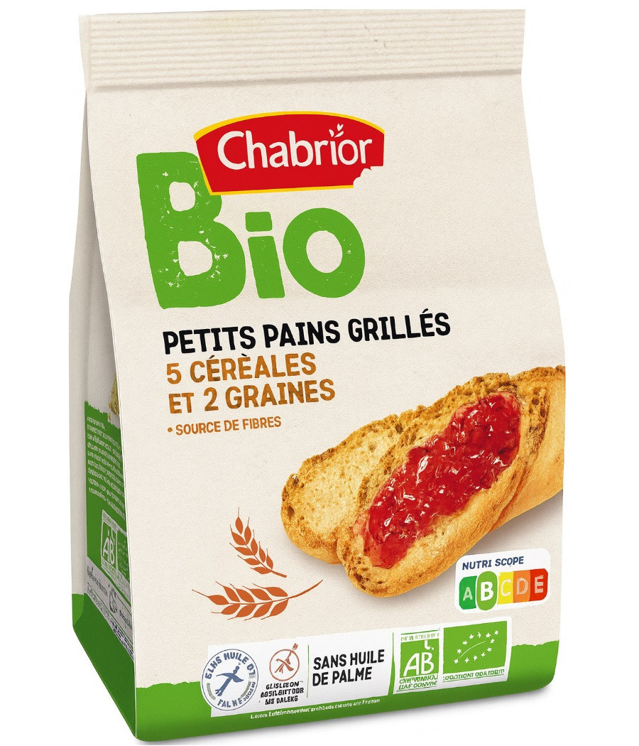 PETITS PAINS CHABRIOR  GRILLES AUX 5 CEREALES ET 2 GRAINES - BIO 225G