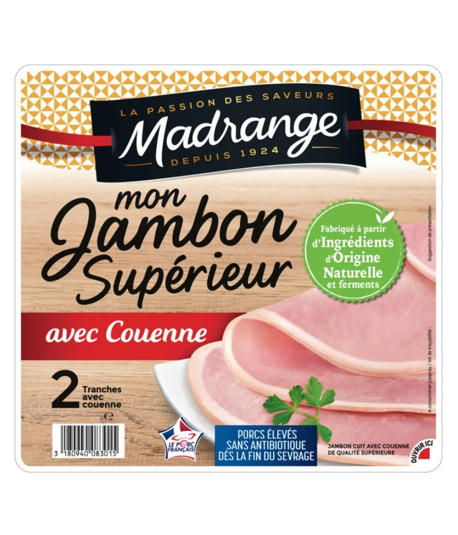 MON JAMBON SUPERIEUR AVEC COUENNE VPF 2TR 80G 2 TRANCHES