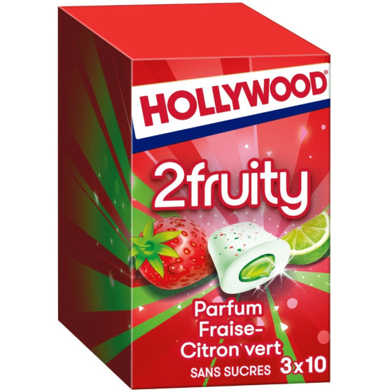 CHEWING GUM PARFUM FRAISE CITRON VERT HOLLYWOOD 3 BOITE 3X22G 66G