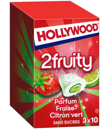 CHEWING GUM PARFUM FRAISE CITRON VERT HOLLYWOOD 3 BOITE 3X22G 66G