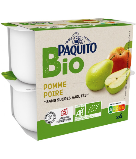 PUREE PAQUITO COUPELLES  DE FRUITS POMMES POIRES SSA - BIO 400G  (4 X 100G )