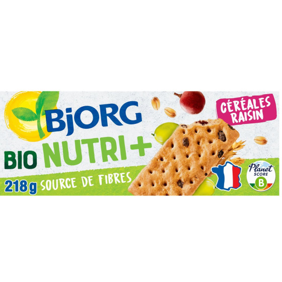 BARRE BIO NUTRI+ CEREALES RAISIN BJORG 218G