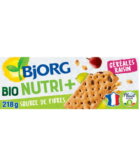 BARRE BIO NUTRI+ CEREALES RAISIN BJORG 218G