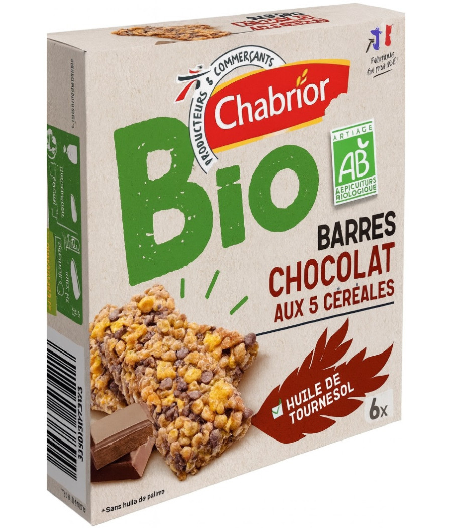 BARRES CHOCOLAT AUX 5 CEREALES BIO CHABRIOR 138G