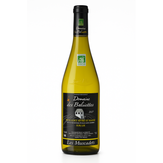 VIN BLANC BIO , ANNEE 2017 ,DOMAINE DES BALUETTES , MUSCADET DE SEVRE-ET-MAINE AOP,75CL