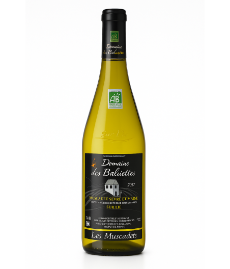 VIN BLANC BIO , ANNEE 2017 ,DOMAINE DES BALUETTES , MUSCADET DE SEVRE-ET-MAINE AOP,75CL