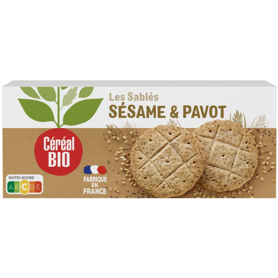 BISCUIT CEREAL BIO SABLES SESAME & PAVOT 132G, 3 SACHETS DE 4 BISCUITS