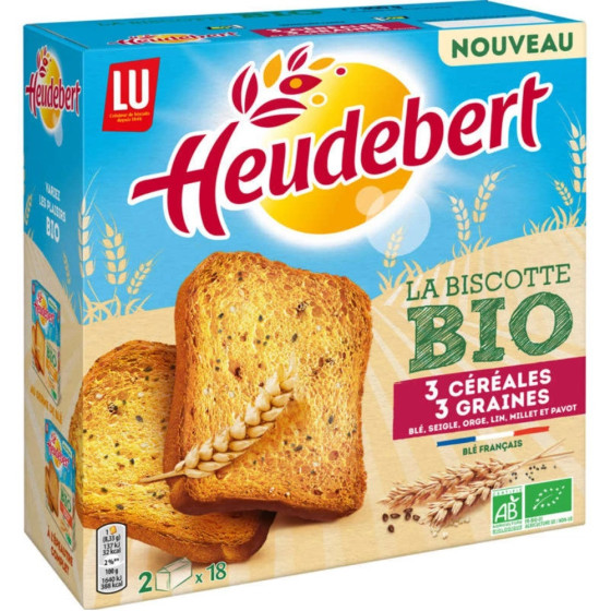 BISCOTTES BIO 3 CEREALES 3 GRAINES HEUDEBERT LU 150G
