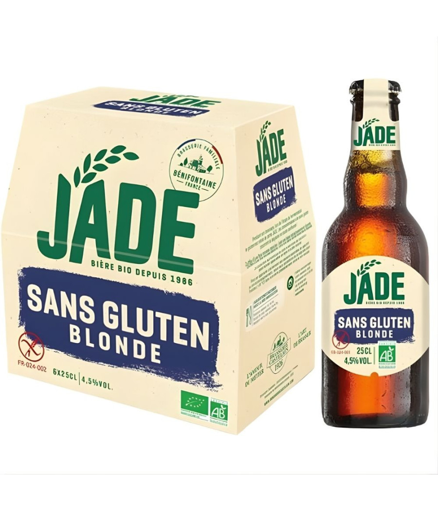 BIERE BLONDE BIO SANS GLUTEN JADE 6X25CL
