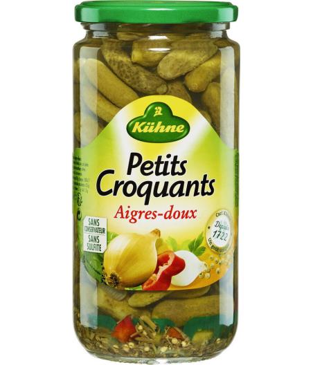 CORNICHONS AIGRES-DOUX PETITS CROQUANTS 680 G (360 G EGOUTTE)