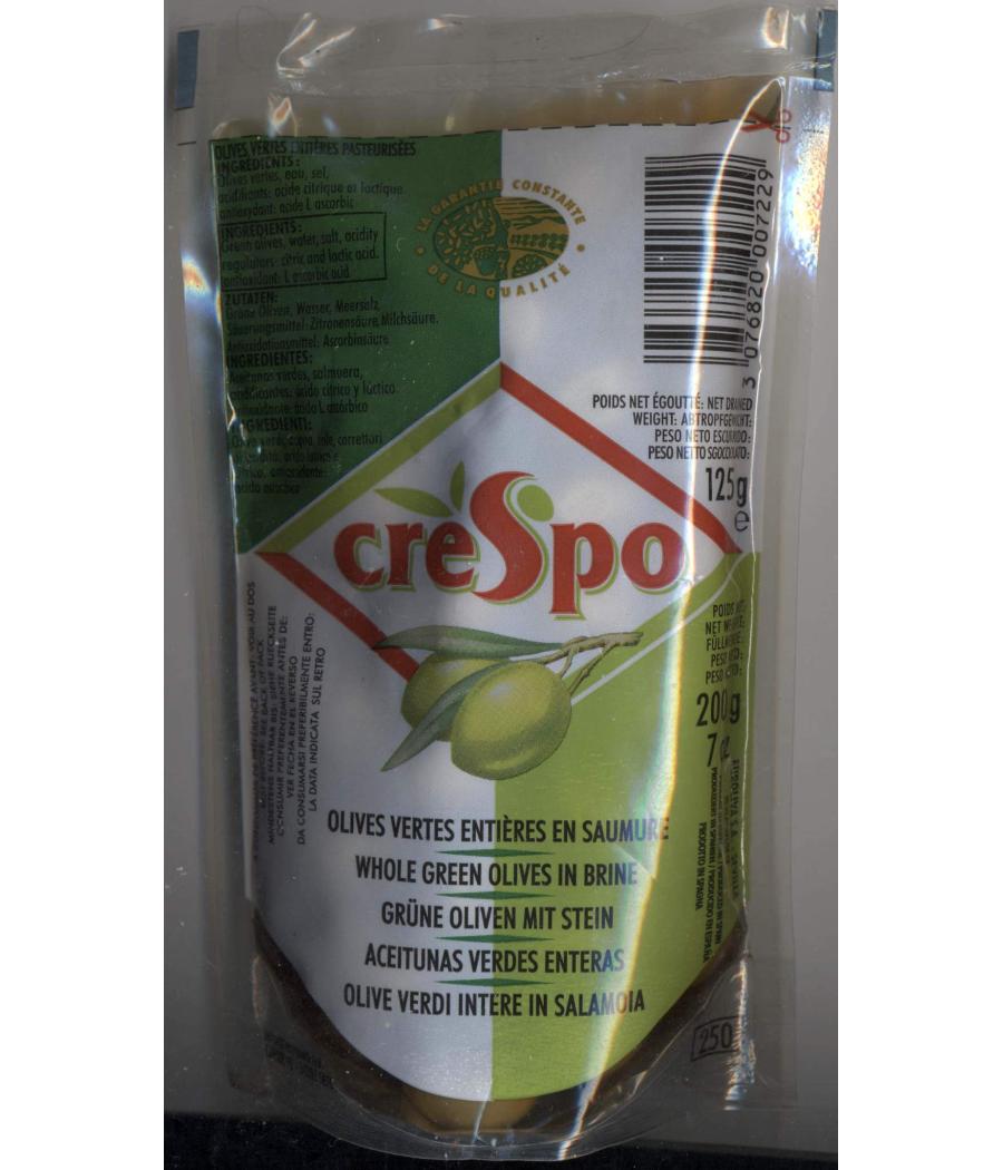 OLIVES VERTES ENTIERES EN SAUMURE CRESPO 200G