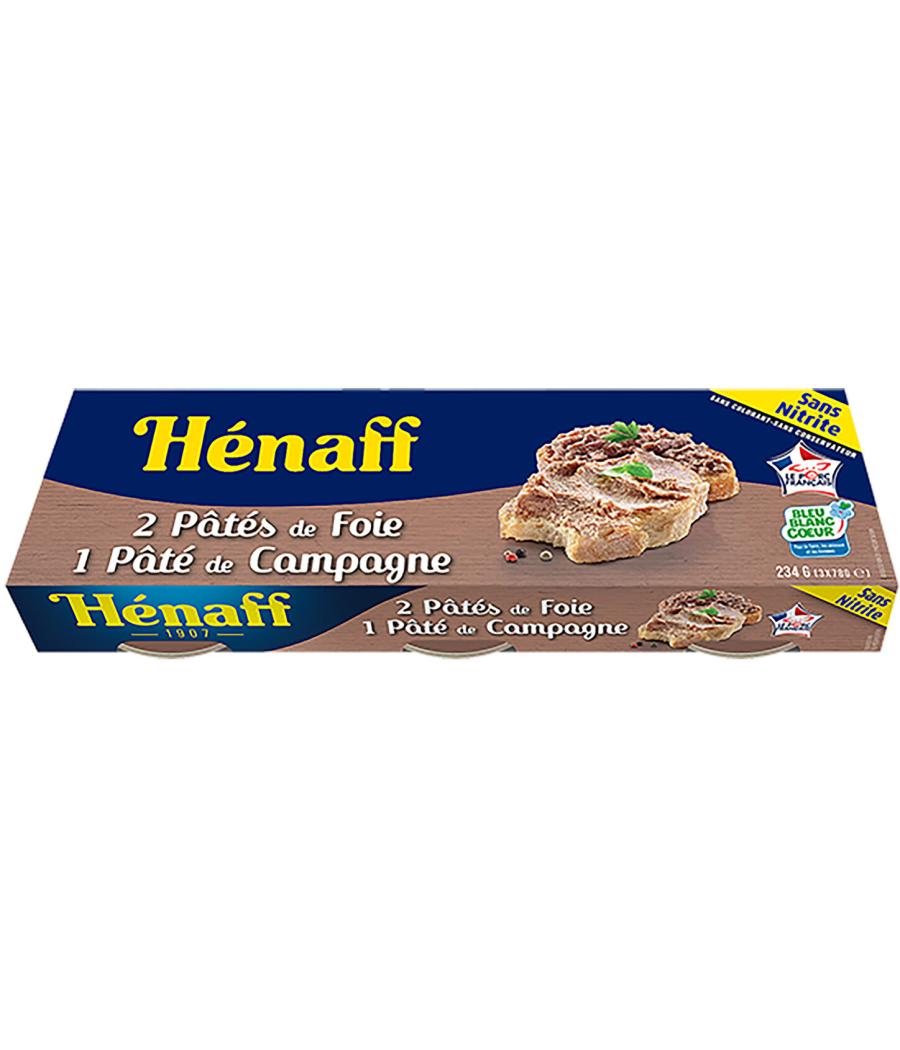 2 PATES DE FOIE  HENAFF + 1 PATE DE CAMPAGNE 234G (3X78G)