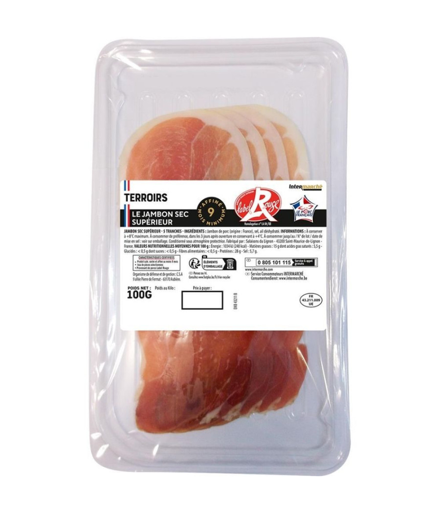 JAMBON SEC LABEL ROUGE 100G