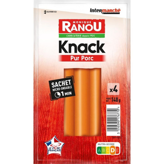 SAUCISSE KNACKS PORC X4 MONIQUE RANOU 140G