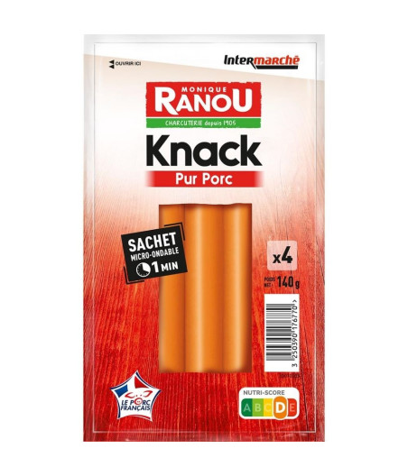 SAUCISSE KNACKS PORC X4 MONIQUE RANOU 140G