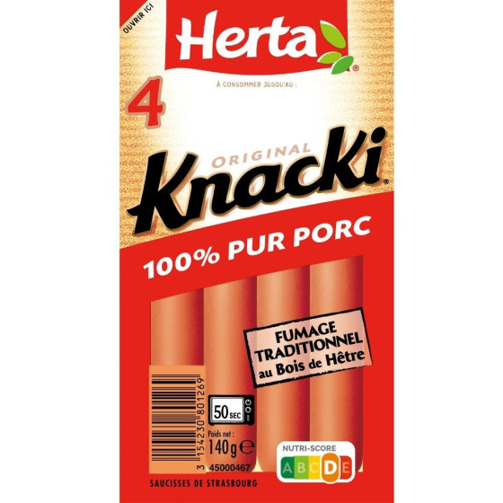 SAUCISSES KNACKI 100% PUR PORC X4 HERTA 140G