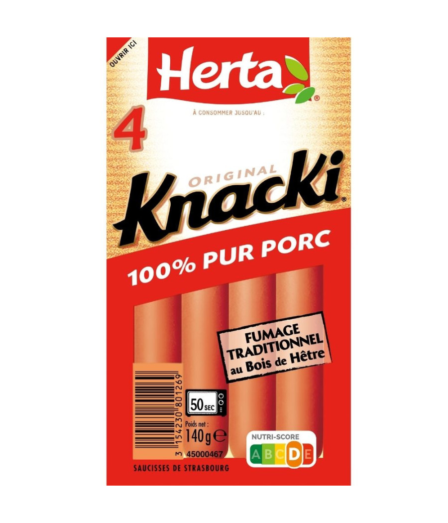 SAUCISSES KNACKI 100% PUR PORC X4 HERTA 140G
