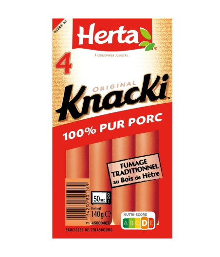 SAUCISSES KNACKI 100% PUR PORC X4 HERTA 140G