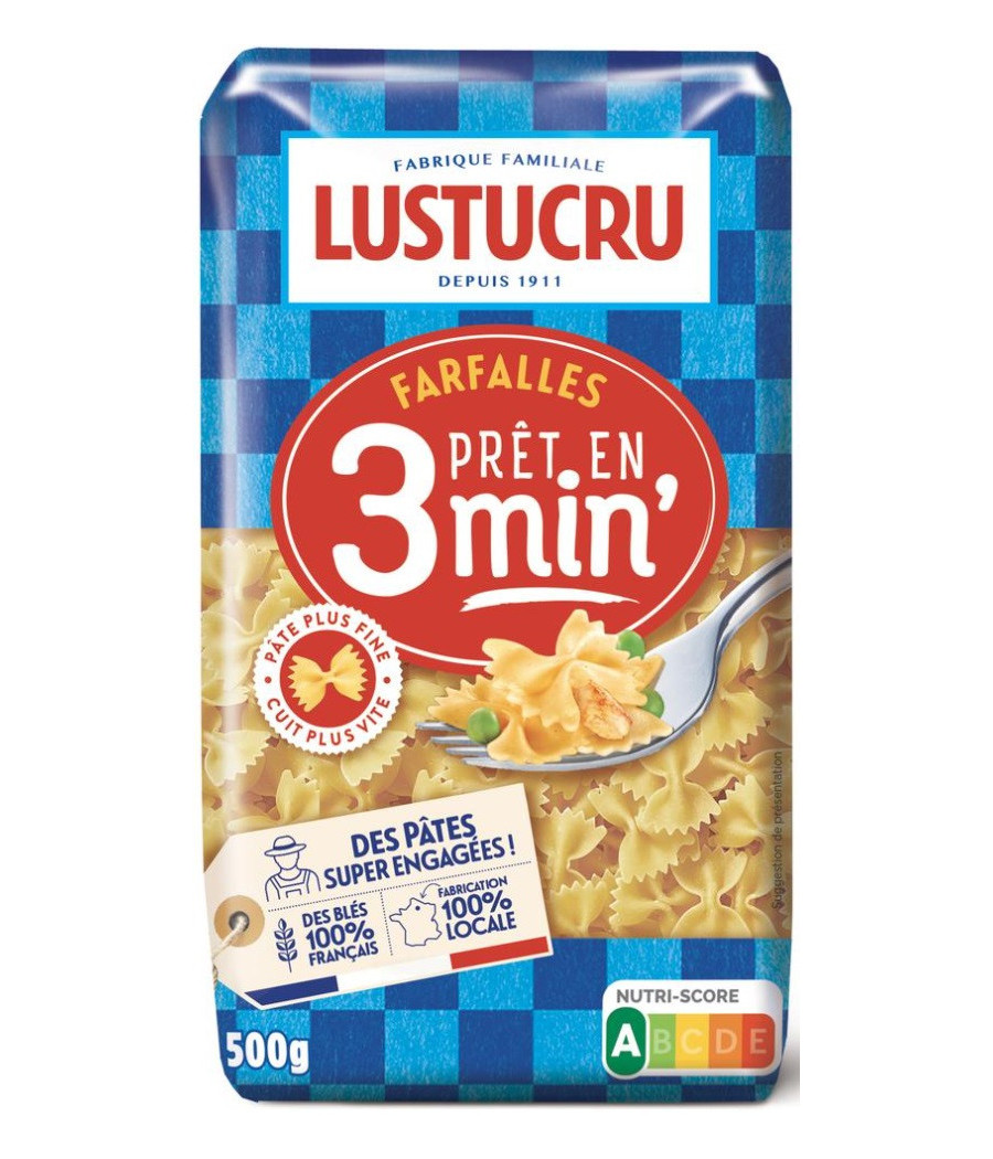 PATES FARFALLES, AL DENTE EN 3 MINUTES 500G
