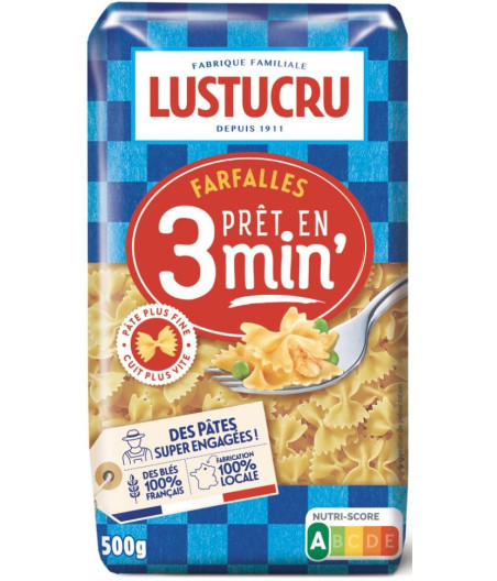 PATES FARFALLES, AL DENTE EN 3 MINUTES 500G