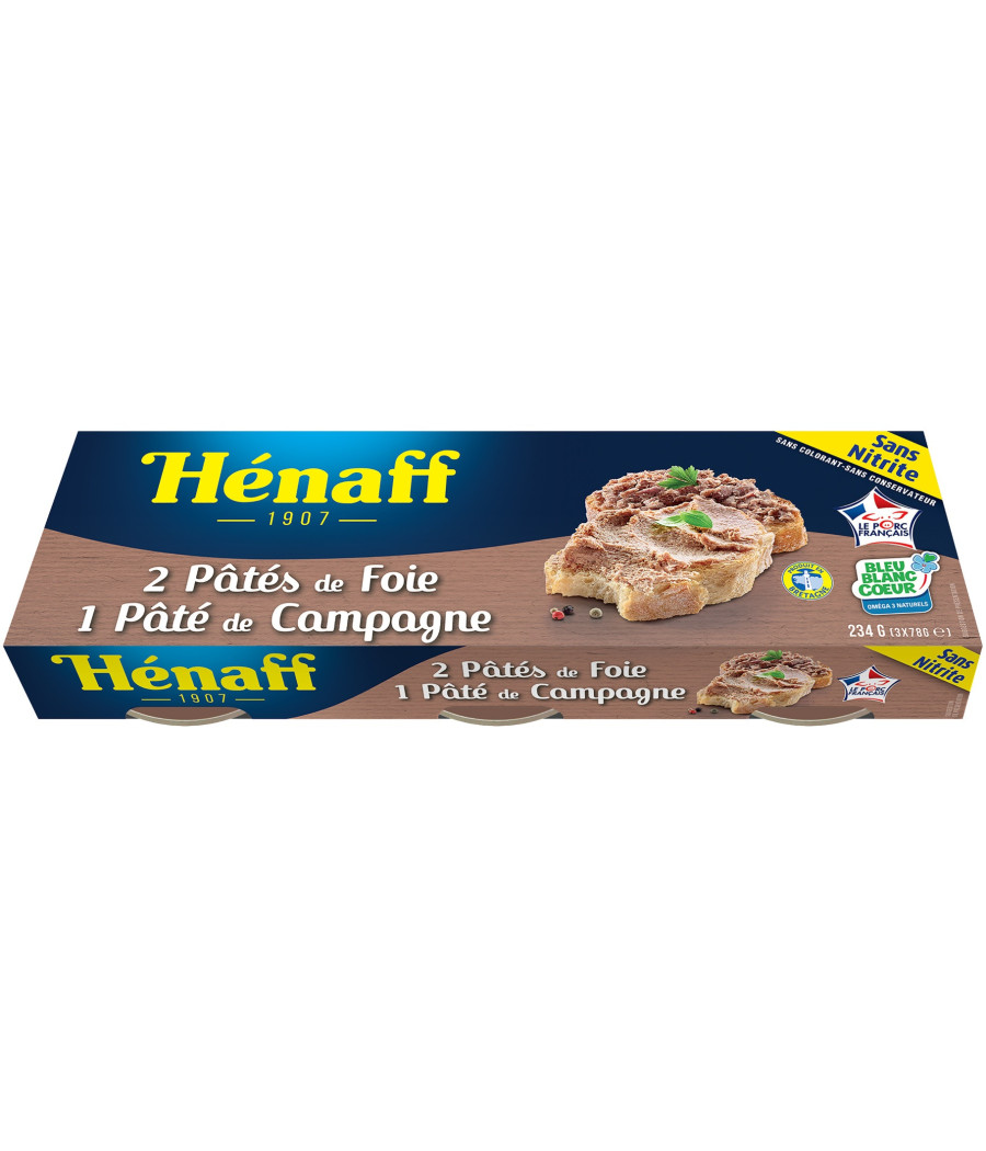PATES DE FOIE ET DE CAMPAGNE HENAFF 3X78G