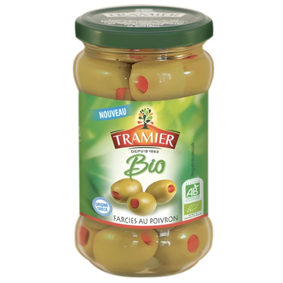 OLIVES VERTES FARCIES AU POIVRON ROUGE BIO TRAMIER 150G