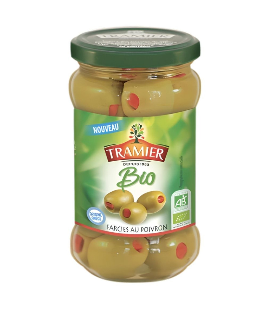 OLIVES VERTES FARCIES AU POIVRON ROUGE BIO TRAMIER 150G