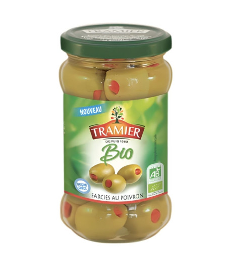 OLIVES VERTES FARCIES AU POIVRON ROUGE BIO TRAMIER 150G