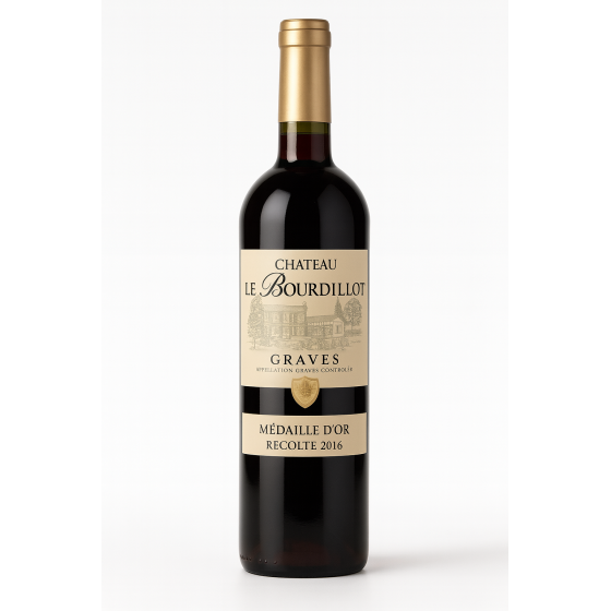 VIN ROUGE CHATEAU LE BOURDILLOT AOP GRAVES , MEDAILLE D'OR RECOLTE 2016 75CL