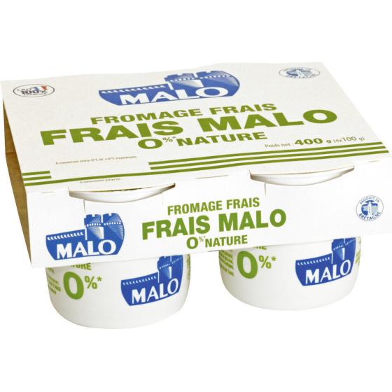 FROMAGE FRAIS NATURE MALO 0%* *MATIERES GRASSES SUR PRODUIT FINI 4*100 G