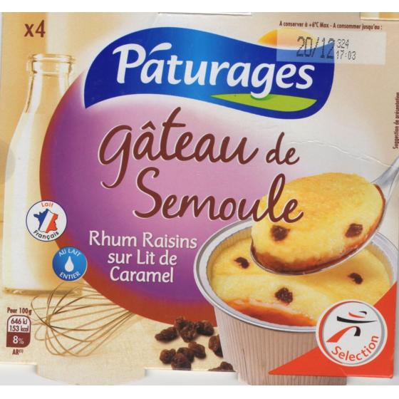 GATEAU SEMOULE RHUM RAISINS SUR LIT DE CARAMEL 400 G (4 X 100 G)