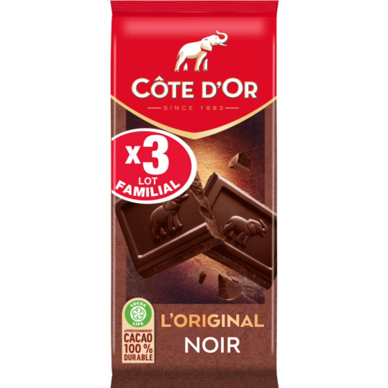 LOT DE 3 TABLETTES DE CHOCOLAT NOIR COTE D'OR 3X100G