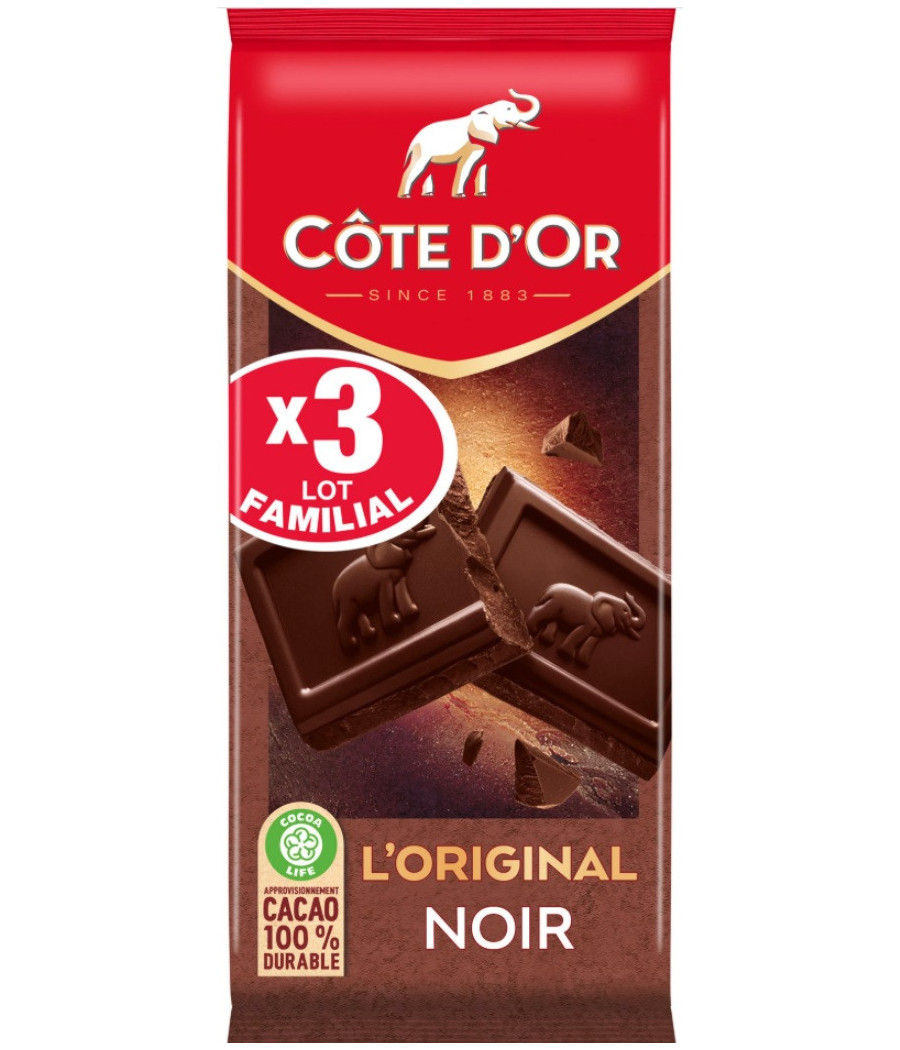 LOT DE 3 TABLETTES DE CHOCOLAT NOIR COTE D'OR 3X100G