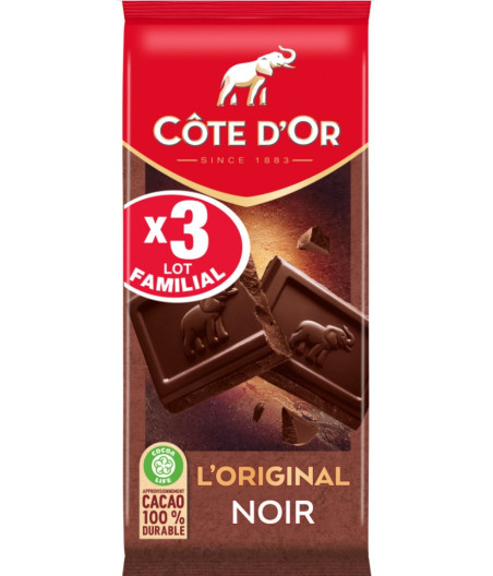 LOT DE 3 TABLETTES DE CHOCOLAT NOIR COTE D'OR 3X100G