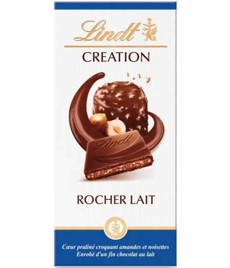 TABLETTE DE CHOCOLAT AU LAIT CREATION ROCHER LINDT 150G